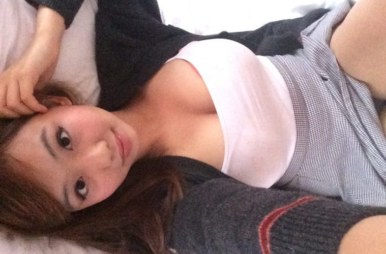 Big boobs selfie on bed lying down