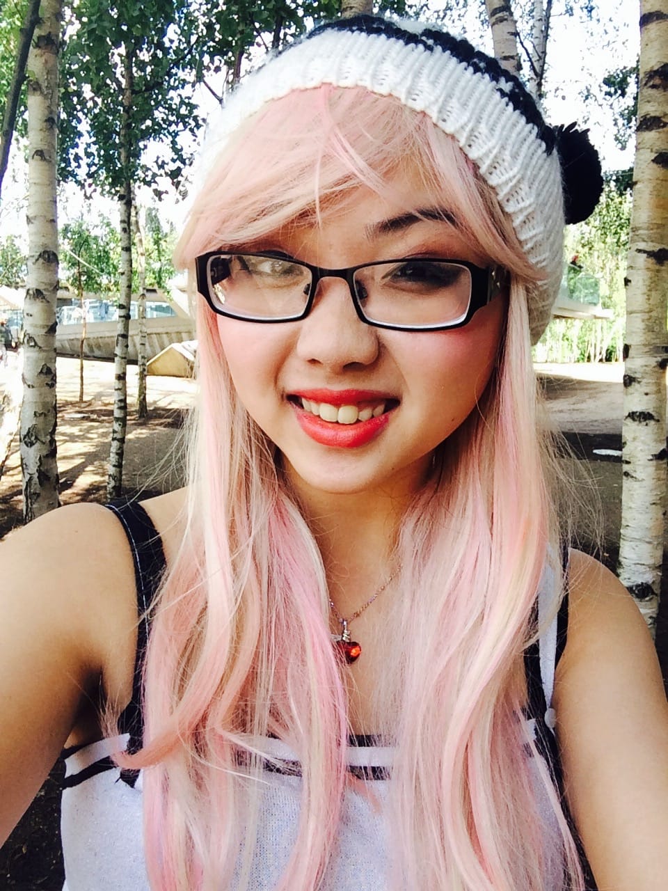 Pink Panda hat in summer