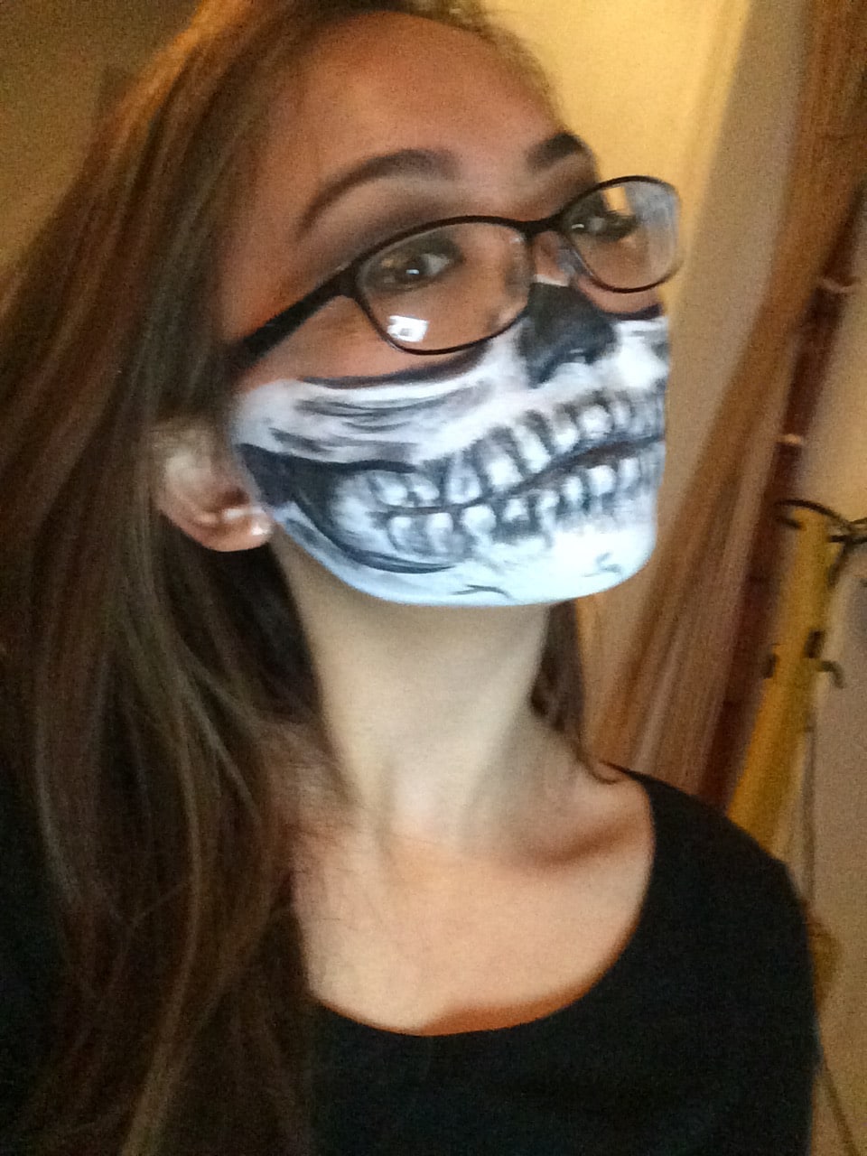 Halloween makeup test with skeleton face